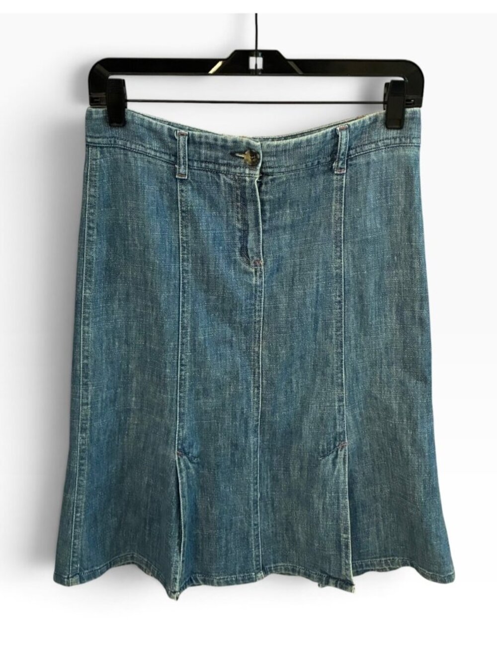 THEORY Medium Wash Blue A-Line Split Hem Women's Knee-Length Denim Skirt Size 2
